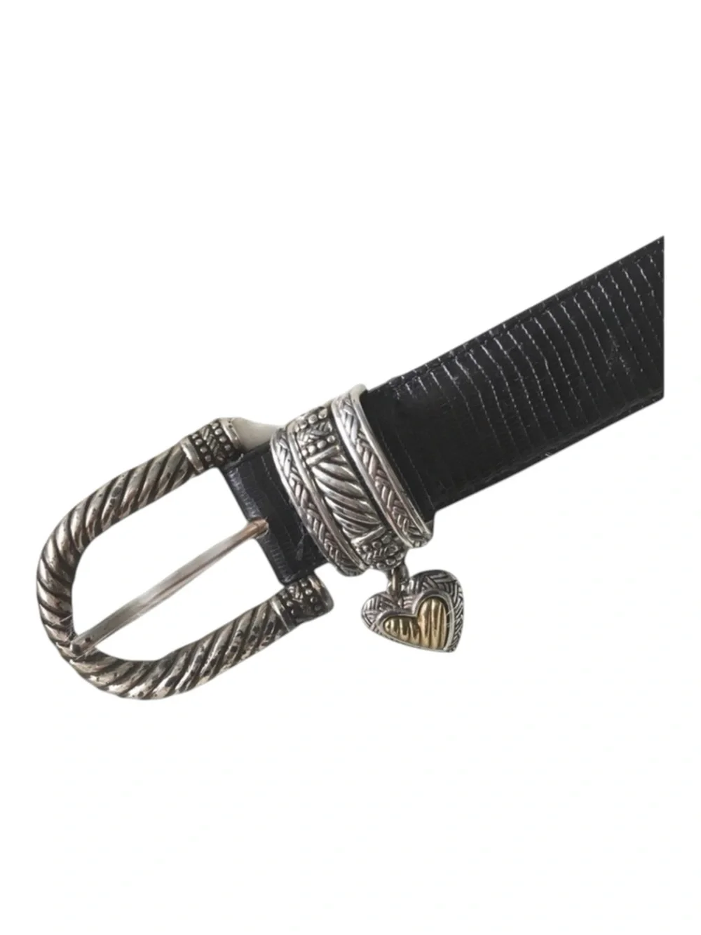 Vintage: Brighton ❤︎︎ Heart Charm Leather Belt ❤︎︎ Croc Embossed Two Tone Metal